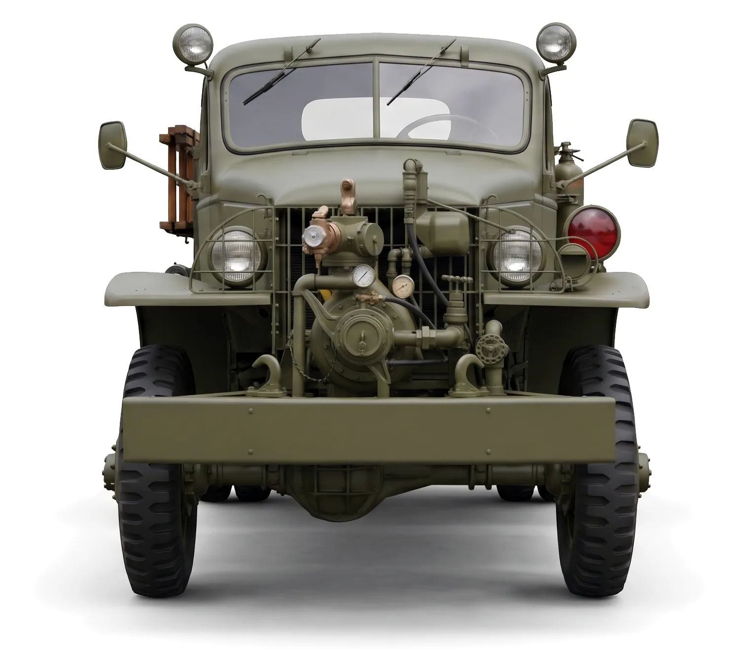 Chevrolet G506 Class 325 Fire Truck 1943 — пожарная машина — белый фон — вид спереди