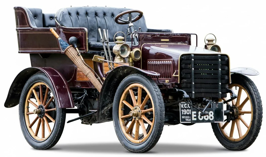 Decauville 8½  HP Twin-Cylinder Four-Seat Rear-Entrance Tonneau '1901 вид спереди под углом