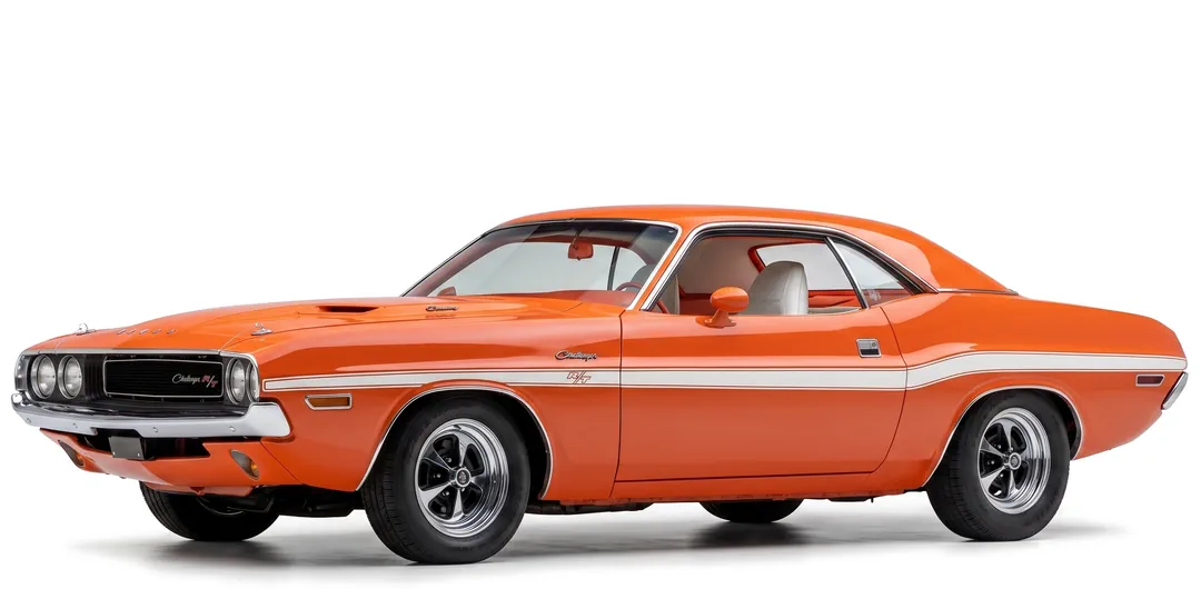 Dodge Challenger R/T Coupe 1970 — спорткар — белый фон