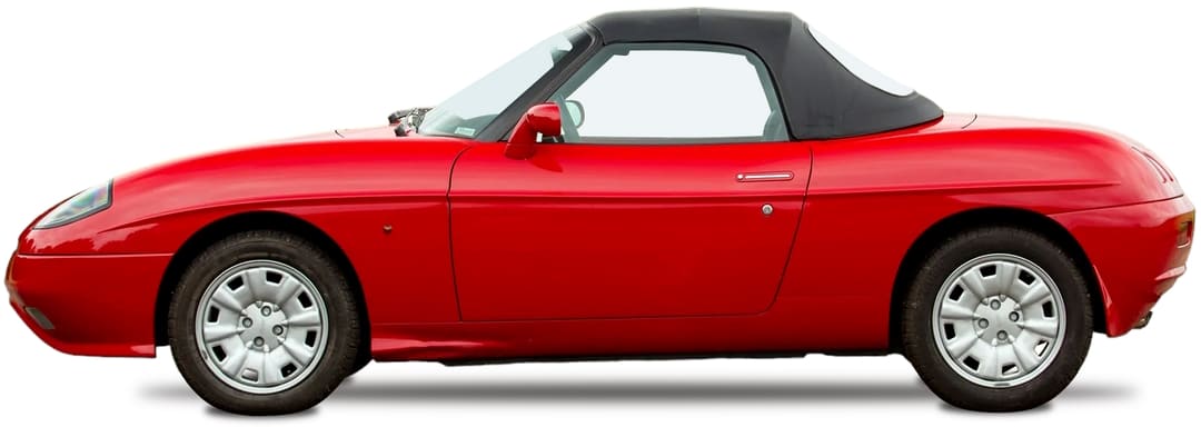 Fiat Barchetta '1995–2002 вид сбоку с поднятой тканевой крышей