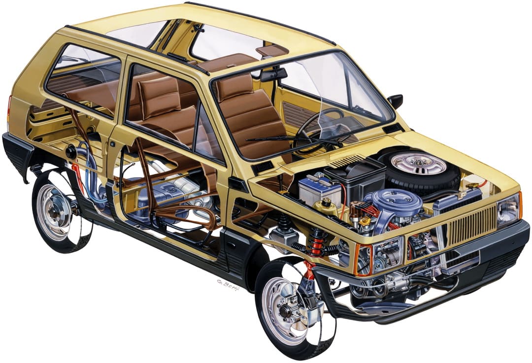 Схематическая картинка устройства автомобиля Fiat Panda 30 '1980–84