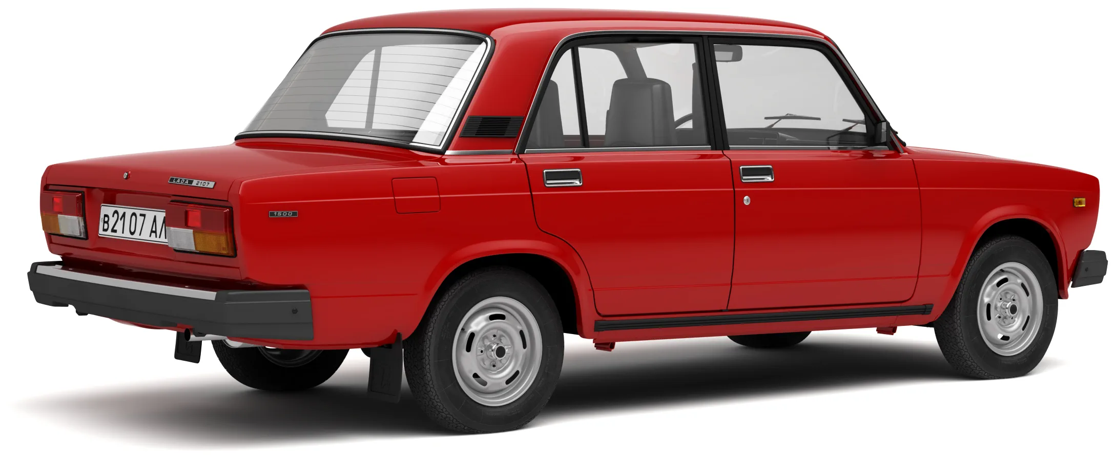Автомобиль ВАЗ-2107 'Жигули' '1982–2006, вид сбоку под углом, на белом фоне