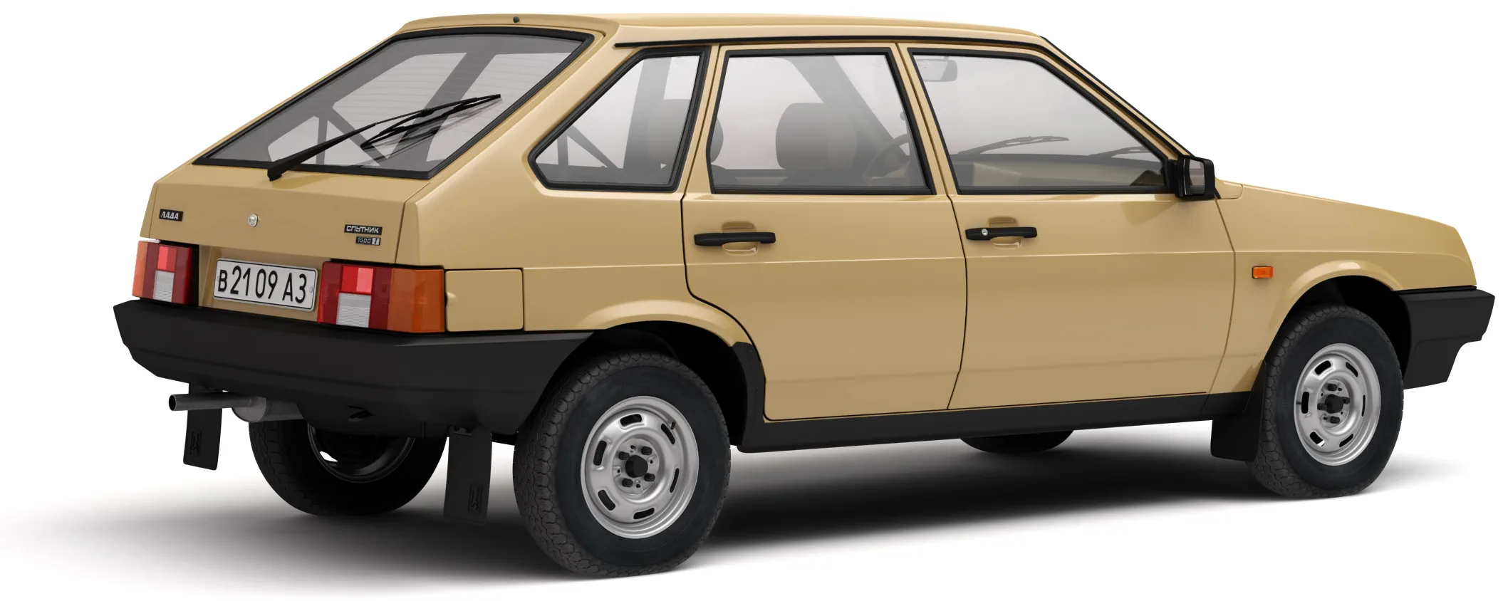 Автомобиль ВАЗ-2109 '1986–2004 на белом фоне, вид сбоку под углом