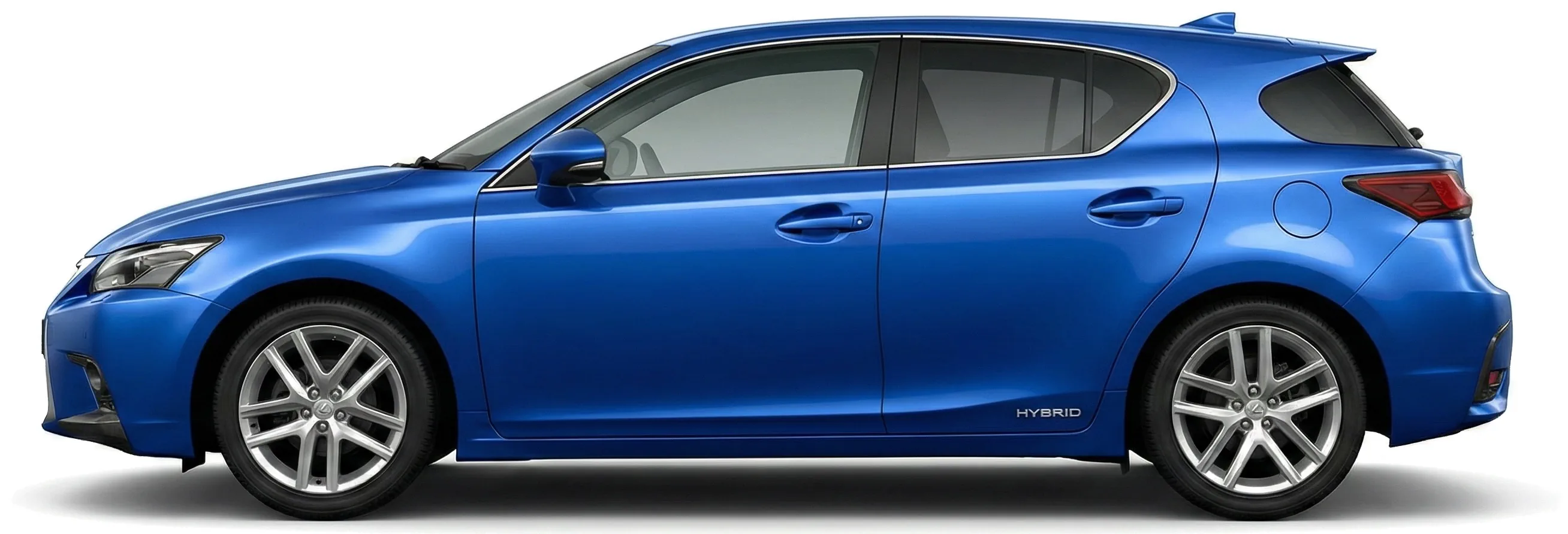 Автомобиль Lexus CT 200h '2017–22, вид сбоку на белом фоне