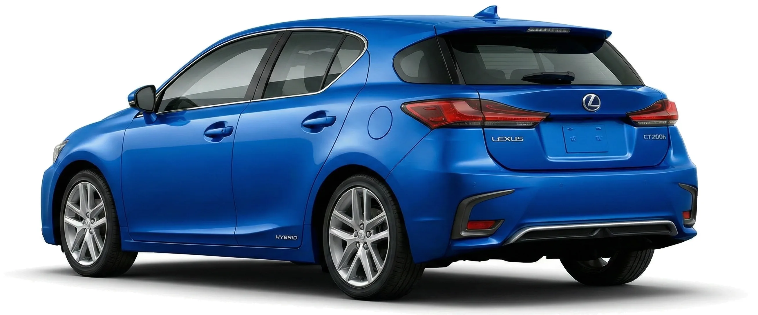 Автомобиль Lexus CT 200h '2017–22, вид сбоку под углом на белом фоне