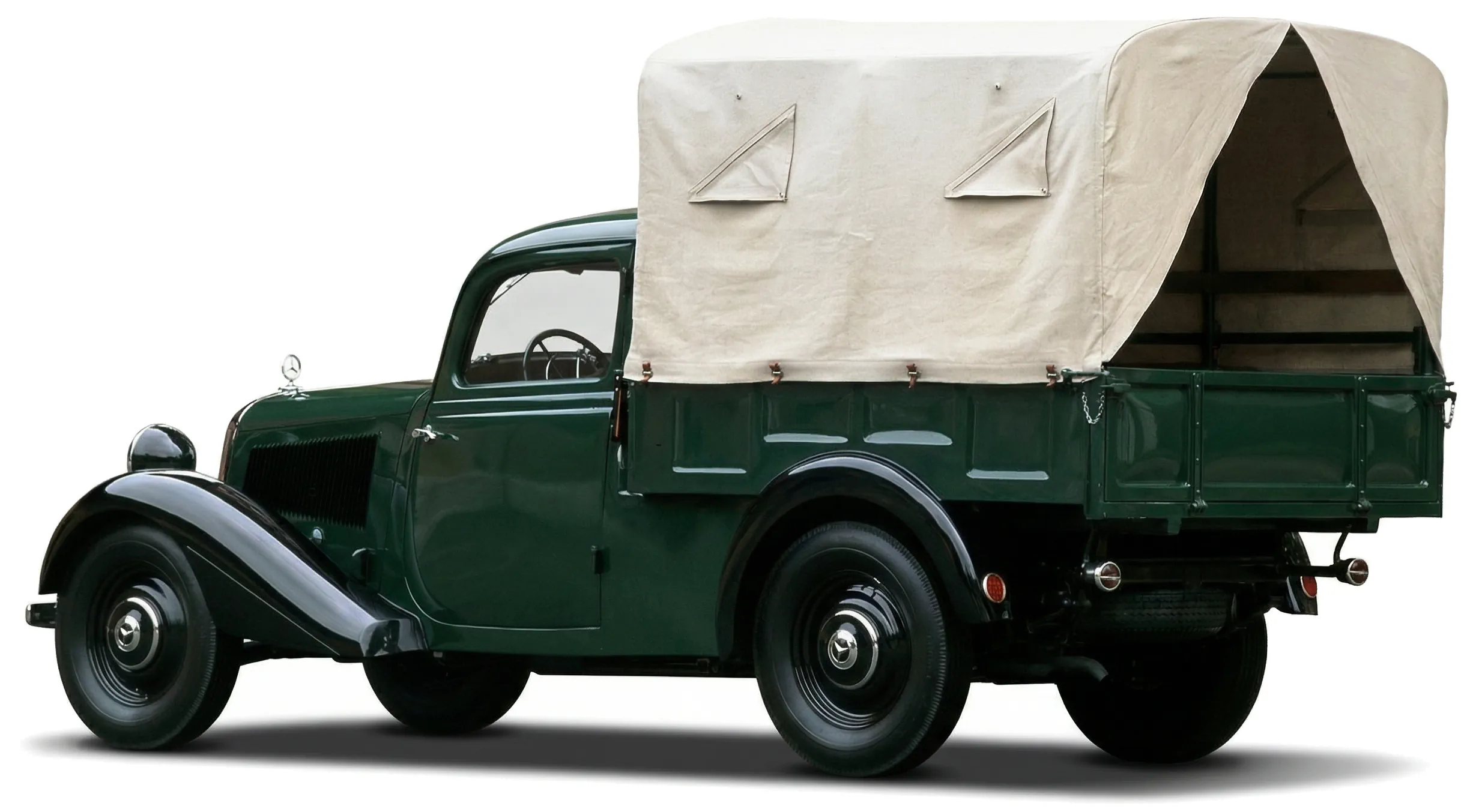 Автомобиль Mercedes-Benz 170 V Pritschenwagen (Bm.136.015) '1947–49, вид сзади под углом