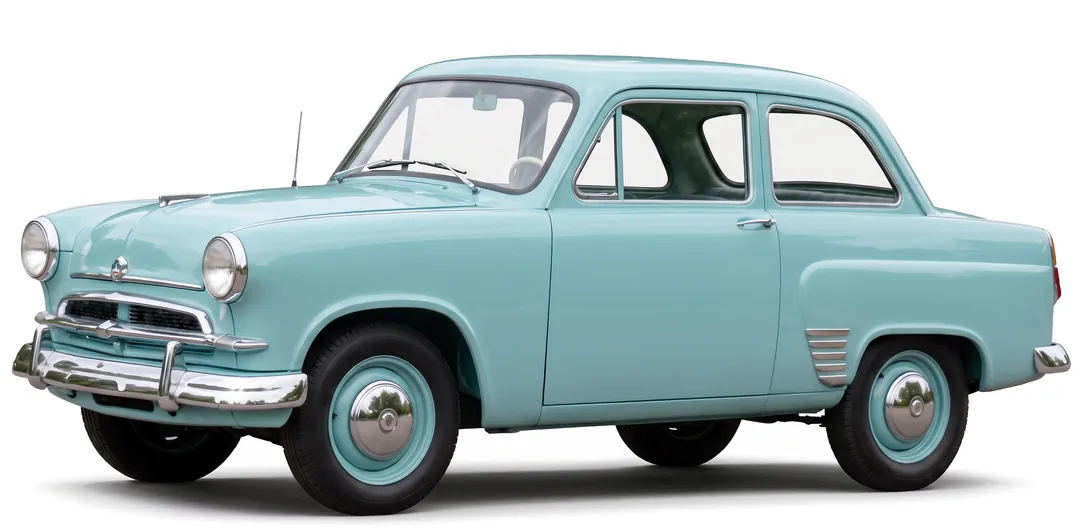 Москвич-402 1955 — советский опытный седан — белый фон