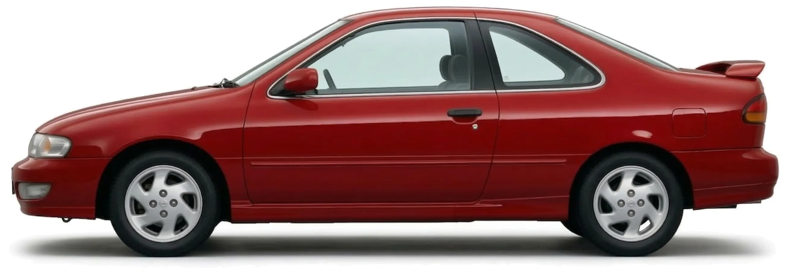 Автомобиль Nissan 200SX (B14) 1994–98 на белом фоне, вид сбоку