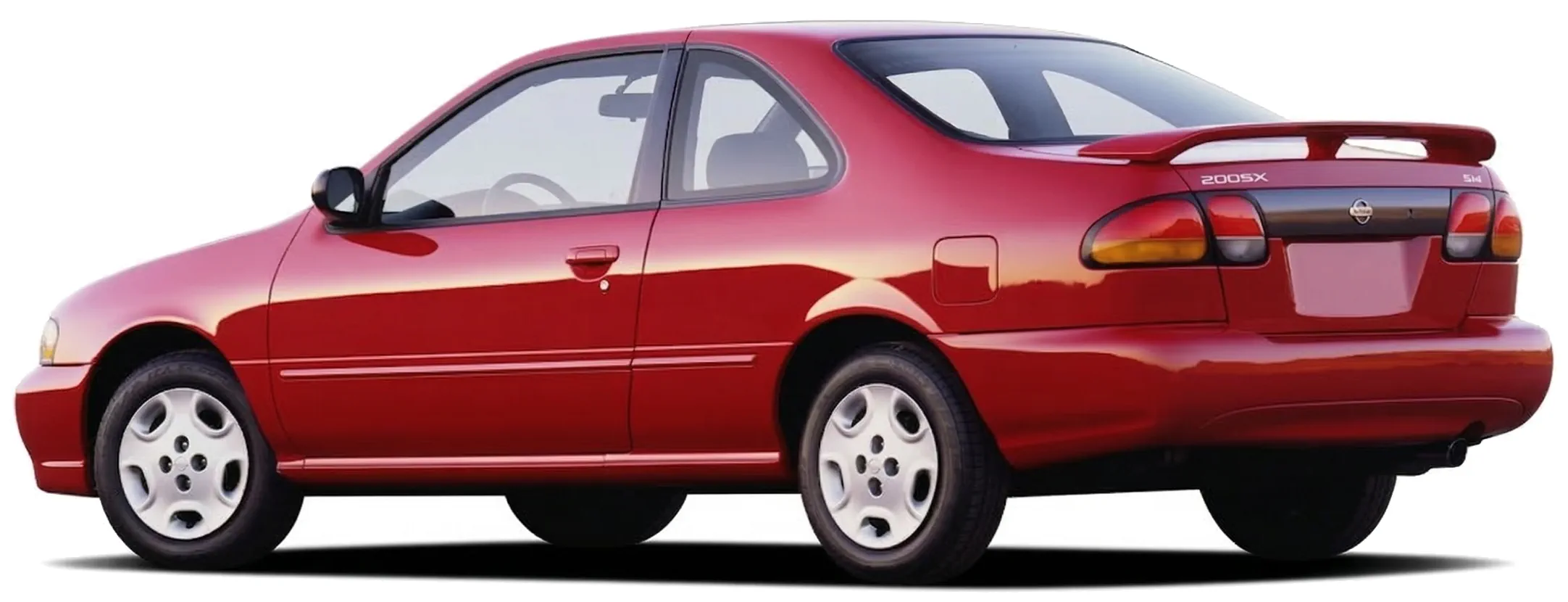 Спорткар Nissan 200SX SE (B14) '1997–98 на белом фоне, вид сбоку под углом