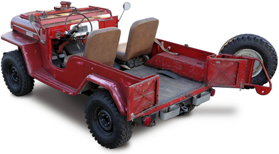 Nissan Patrol '1951-66 вид сзади под углом с открытой задней дверью