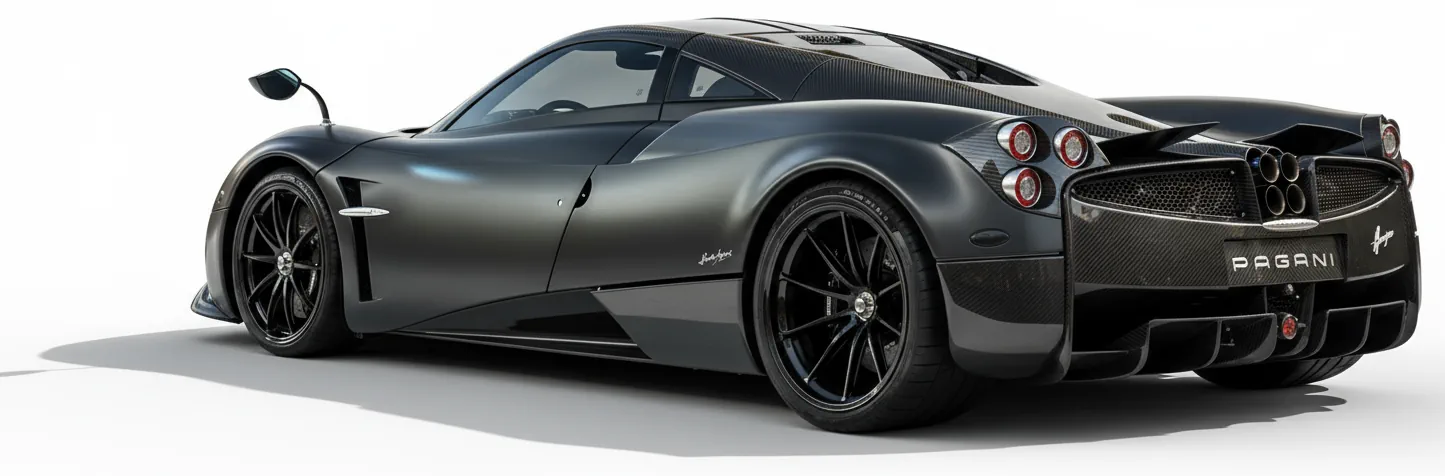 Итальянский спорткар Pagani Huayra Pacchetto Tempesta '2016 года, вид сзади под углом