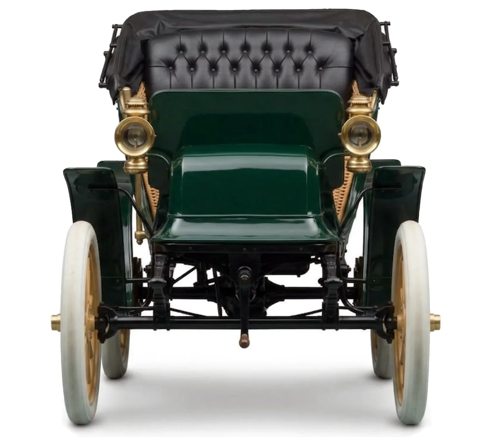 Старинный электрокар Rauch & Lang Electric Stanhope '1906 на белом фоне, вид спереди