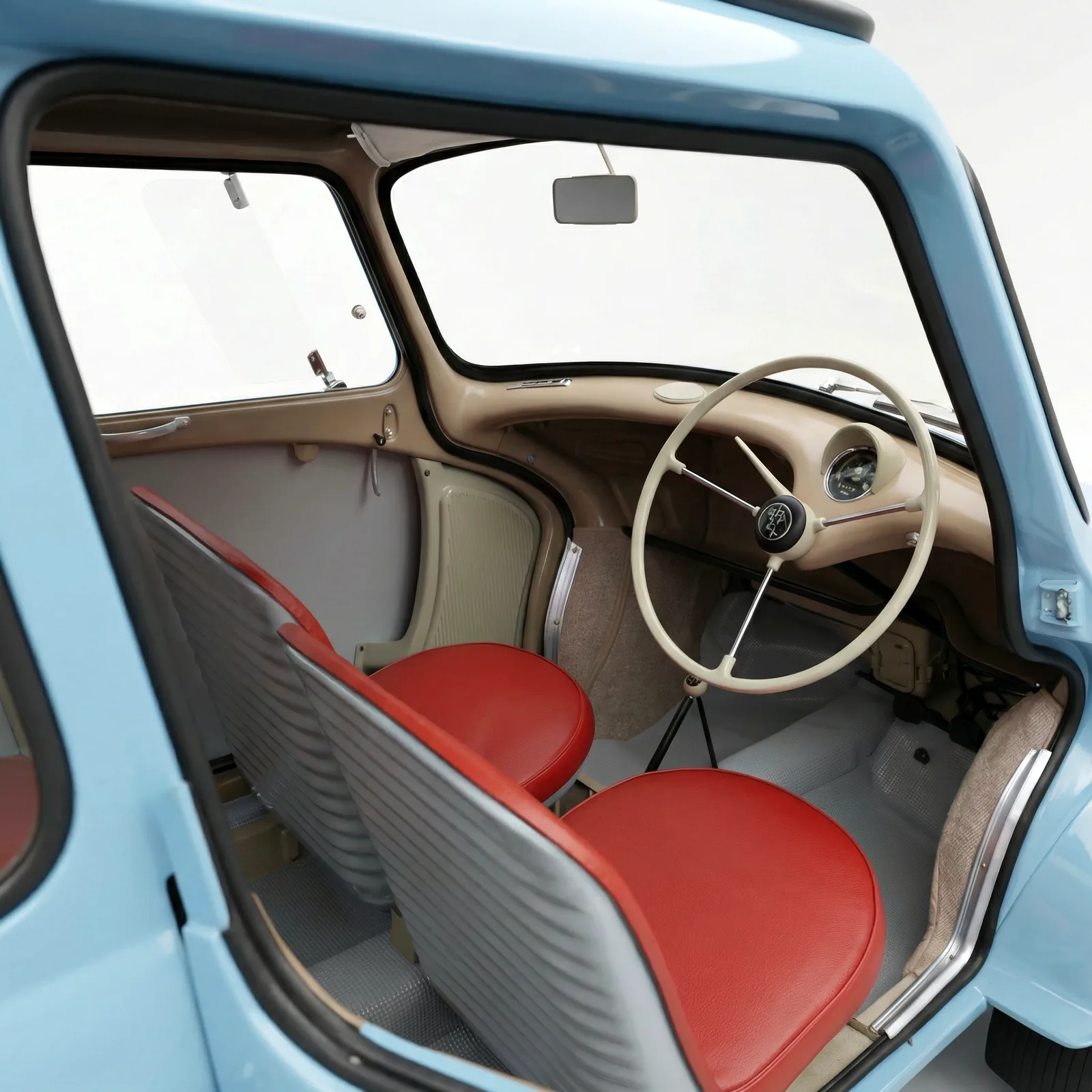 Интерьер автомобиля Subaru 360 '1958–71, передний ряд сидений