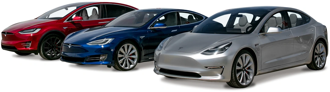 Tesla mix, автомобили Tesla три в ряд