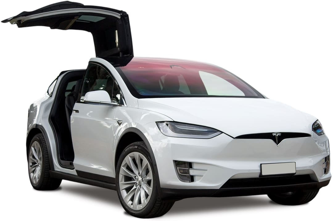 Tesla Model X '2015–22, вид спереди с отрытой дверью