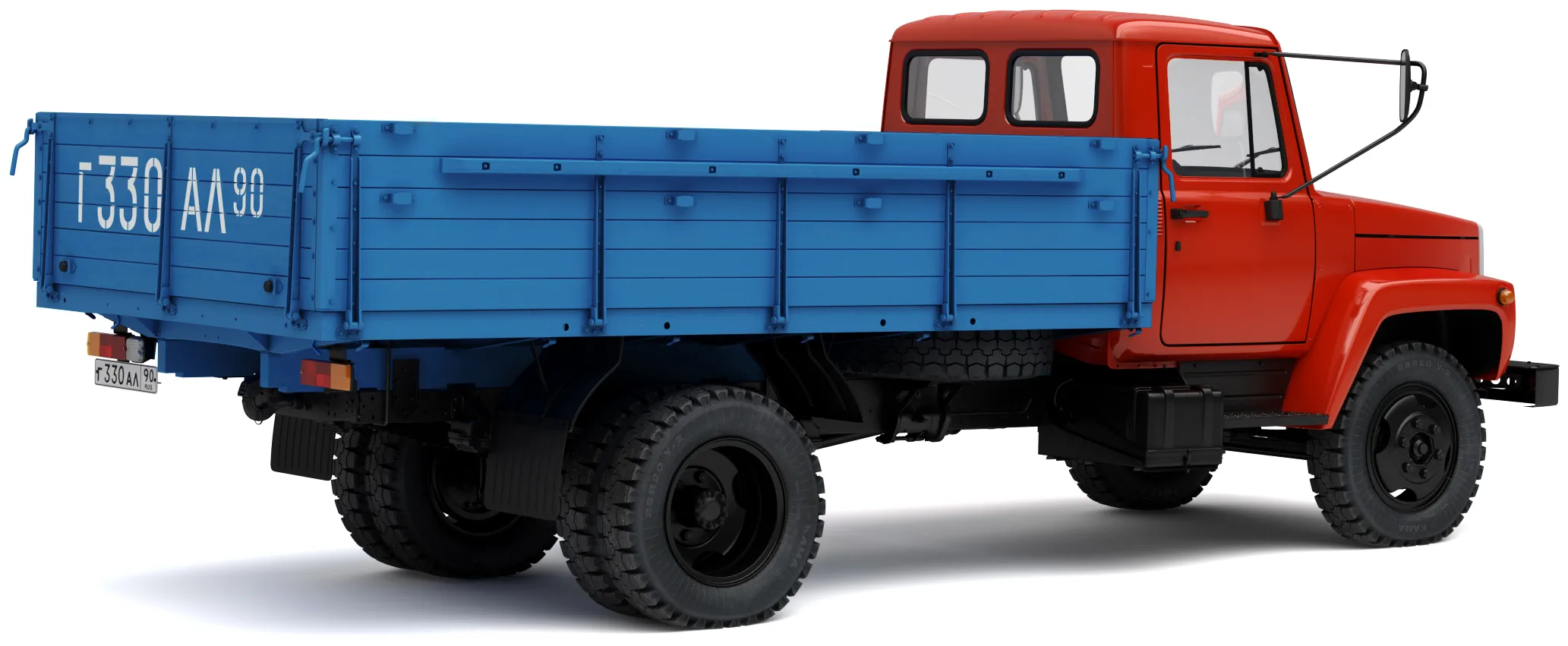 ГАЗ-3309 1995 — грузовик — белый фон — вид сбоку под углом