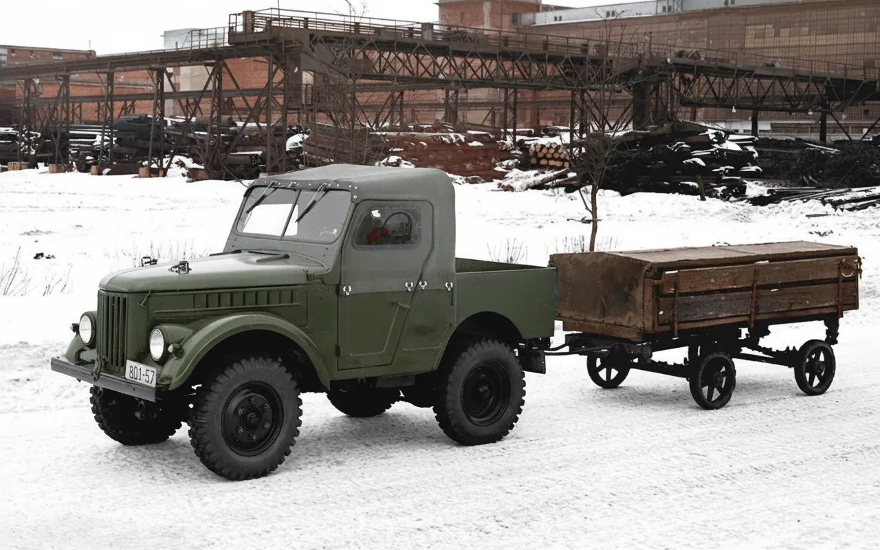 Советский опытный тягач ГАЗ-50 '1958 года, на территории завода ГАЗ