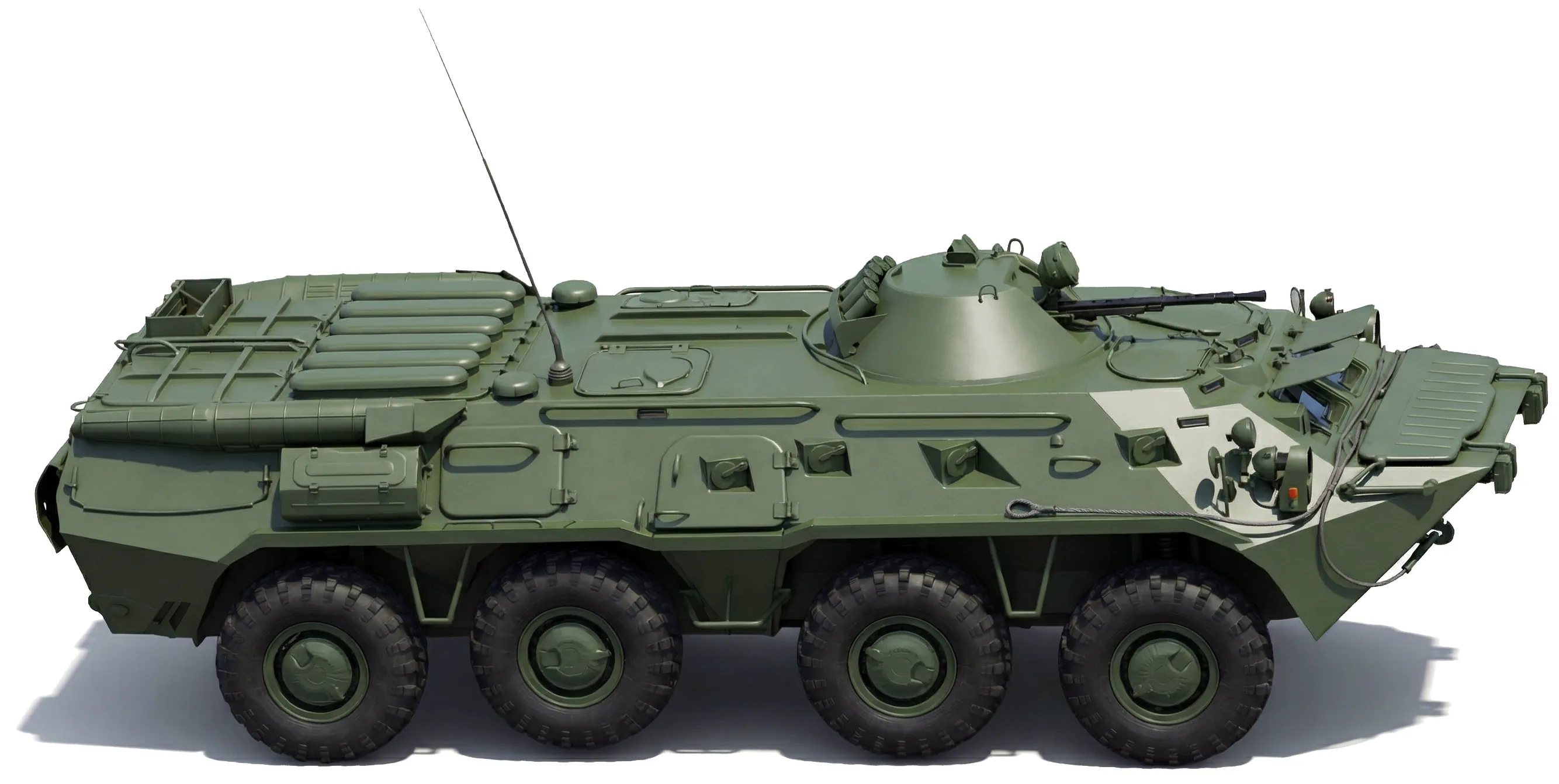 ГАЗ-5903 1984 — БТР-80 — белый фон — военная машина — вид сбоку