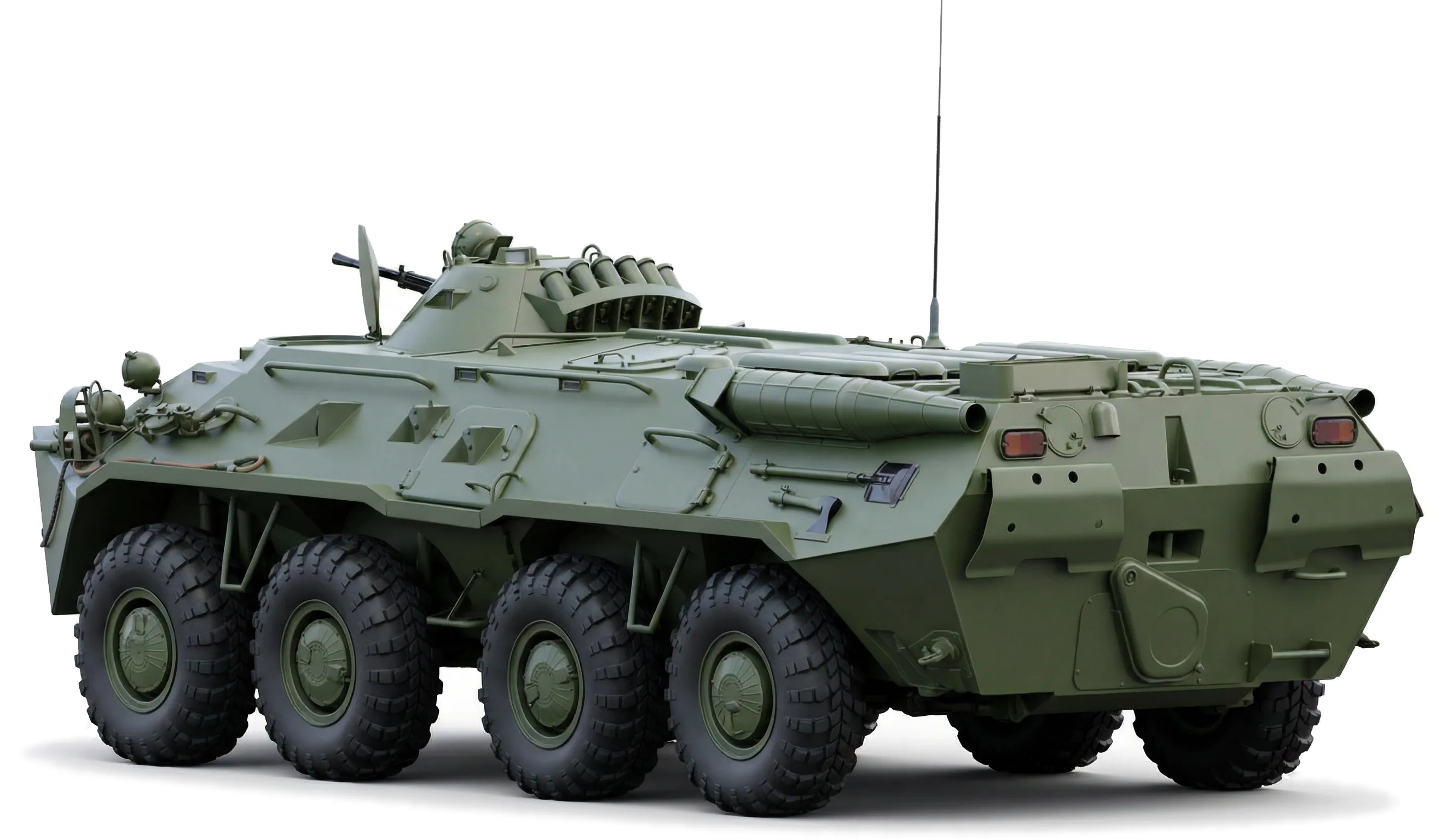 ГАЗ-5903 1984 — БТР-80 — белый фон — военная машина — вид сбоку под углом