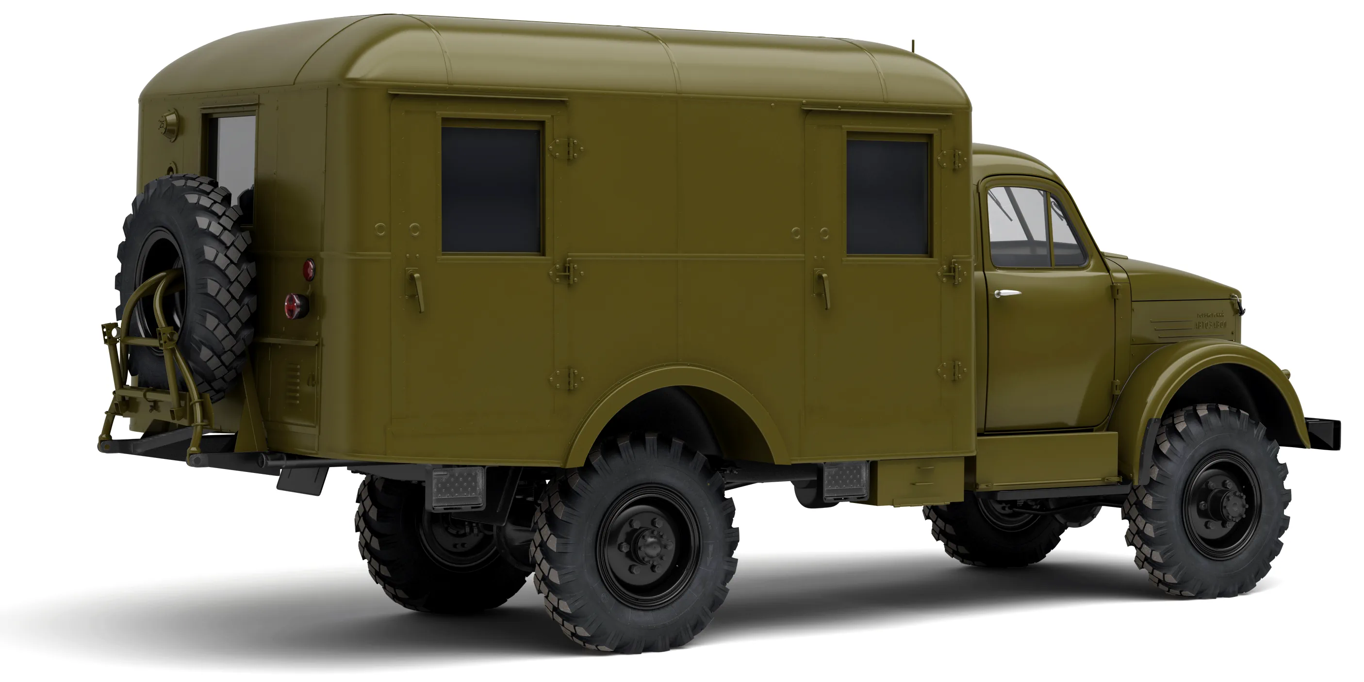 ГАЗ-63 Кунг 1947 — грузовик — белый фон — вид сбоку под углом