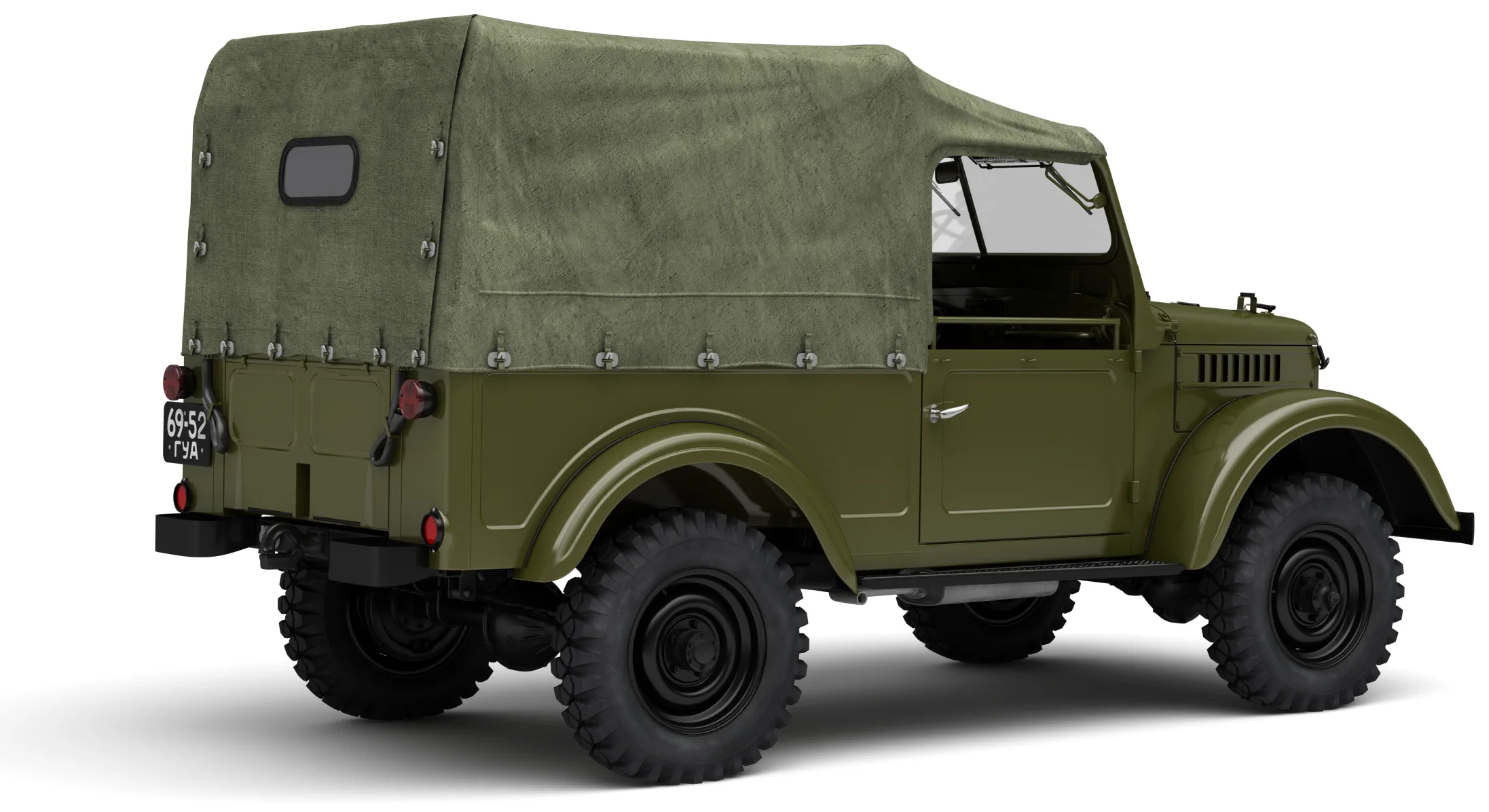 Советский внедорожник ГАЗ-69 '1953–73, вид сбоку под углом