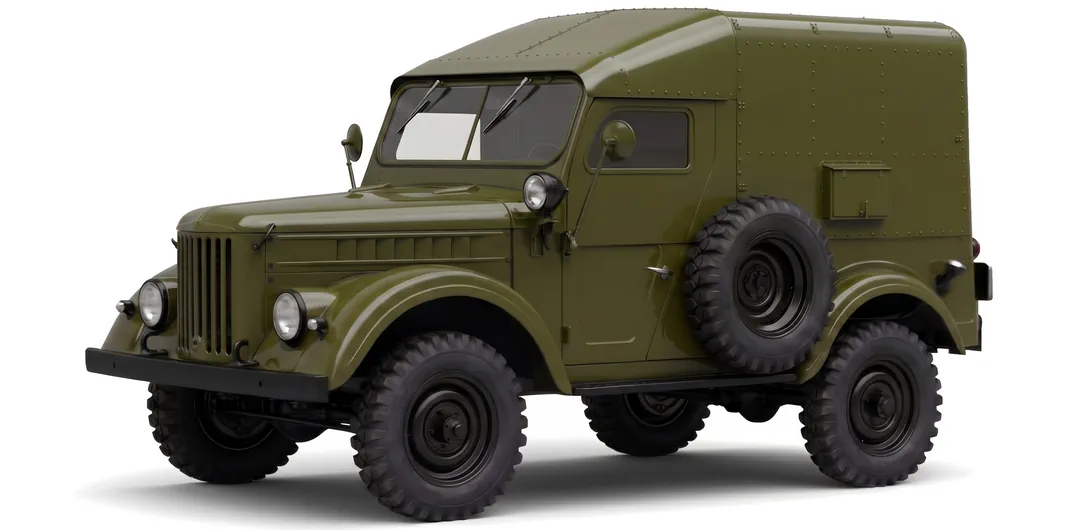 КРАС-П на базе ГАЗ-69 — военный автомобиль — белый фон