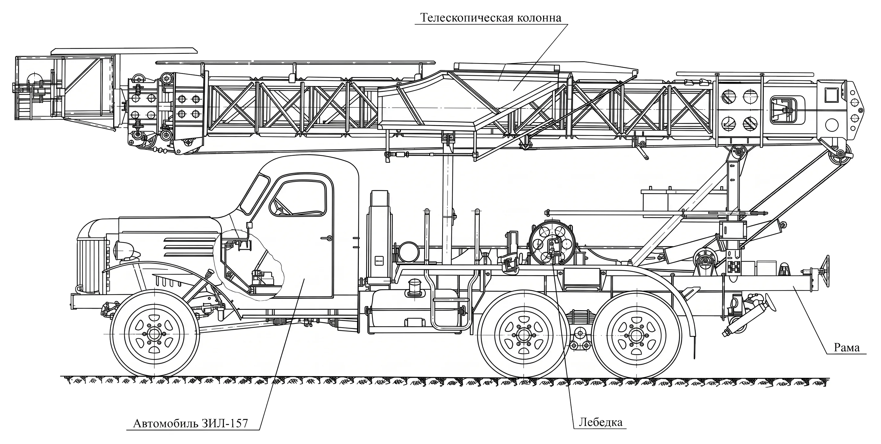 Схематический рисунок автовышки 8Т116 на базе ЗИЛ 157